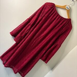 L&B Deep Red Burgundy Flowy Lace Dress Bell Sleeves Women's M New With Tags NWT